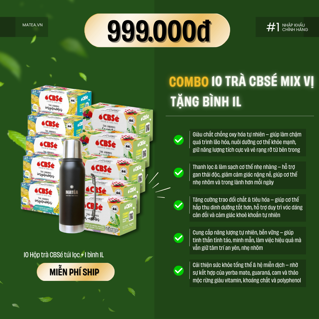 Combo 10 trà Cbse Túi Lọc và Bình 1L